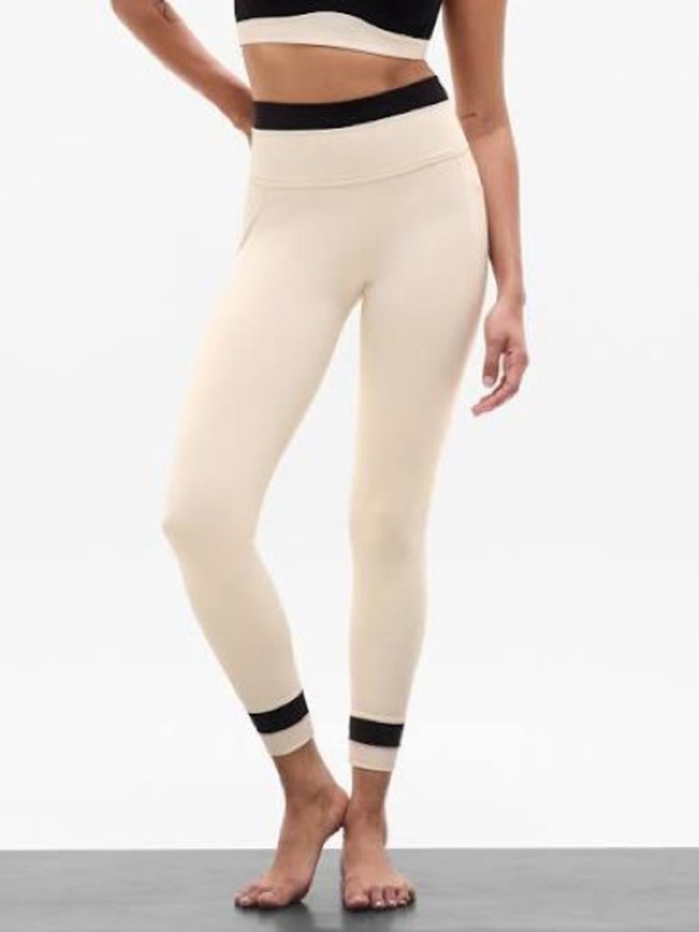 Athleta salutation stash Cream High-Waist Leggings with Black Trim